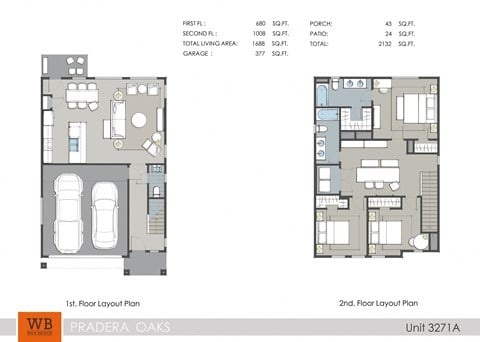 Floor plan for 3 beds, 2.5 baths, 1692 sqft